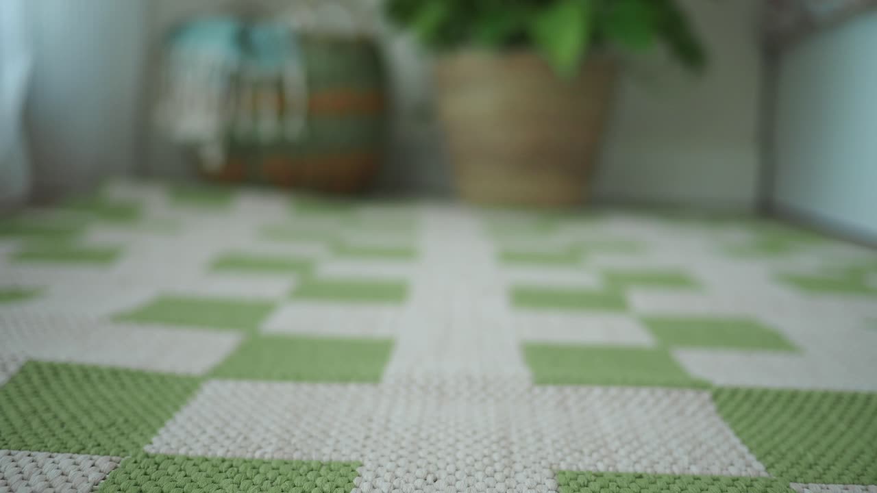 Close-up of a Green Checkered Rug