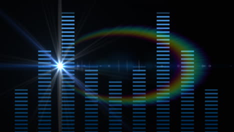 animation of moving blue graphic bars of sound equalizer on black background