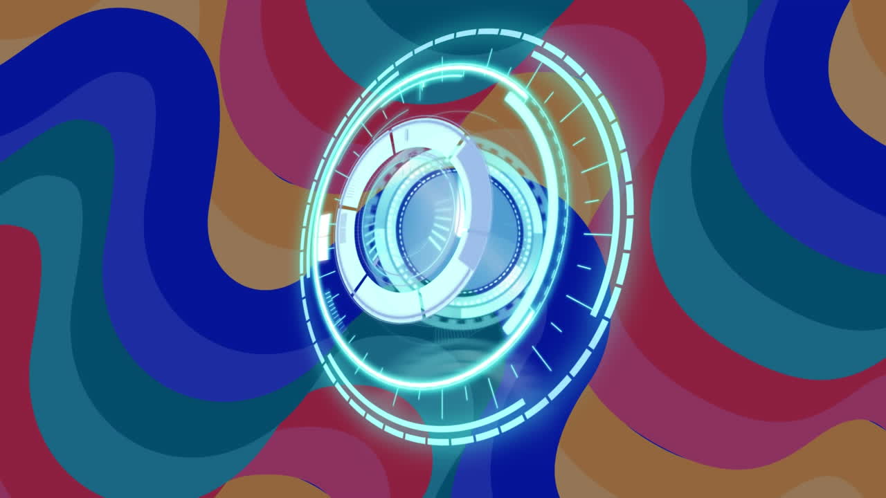 안전한 자물 ⁇ 와 스캐너의 애니메이션으로 시계 표면을 다채로운 곡선 줄무 ⁇ 로 처리합니다.