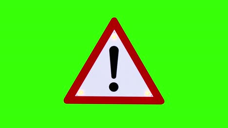 Blinking-warning-sign-representing-exclamation-mark-in-white-triangle,-isolated-on-green-background