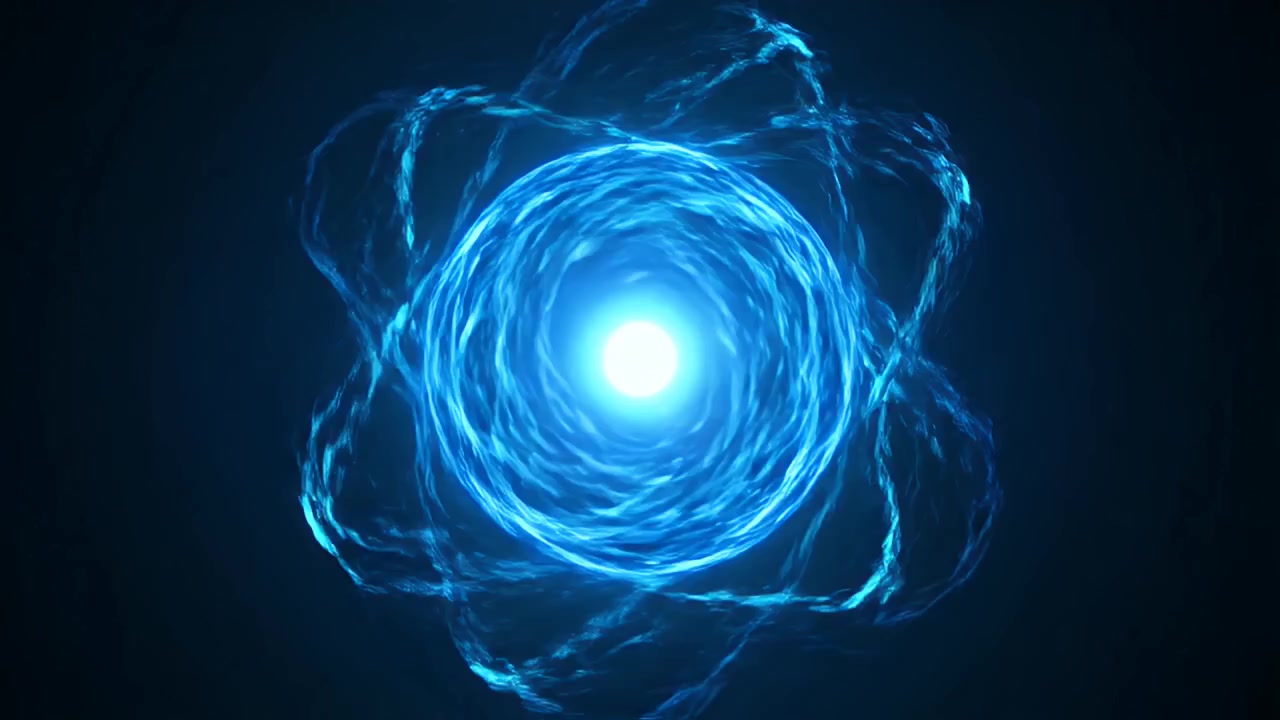 Abstract Glowing Blue Energy Sphere Rotating in Dark Space