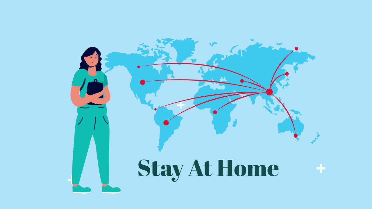 женщина-доктор с частицами covid-19 на мировой планете