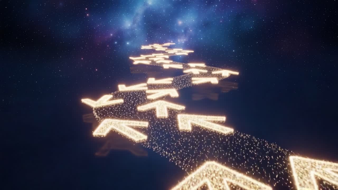 A Cosmic Pathway Illuminated by Bright Arrows Guiding the Way Through a Starry Universe, Creating a Magical Journey of Direction and Discovery