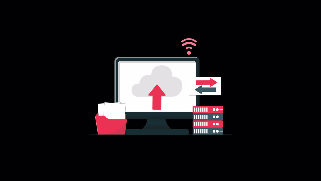 Animated Illustration of Cloud Data Storage and File Transfer