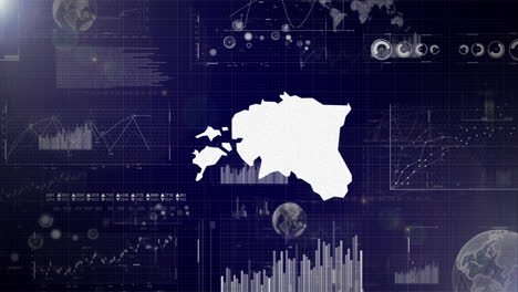 Unternehmenshintergrund-Des-Landes-Estland-Mit-Abstrakten-Elementen-Von-Datenanalysediagrammen.-Ich-Zeige-Ein-Technologisches-Video-Zur-Datenanalyse-Mit-Globus,-Wachstum,-Grafiken-Und-Statistischen-Daten-Des-Landes-Estland.