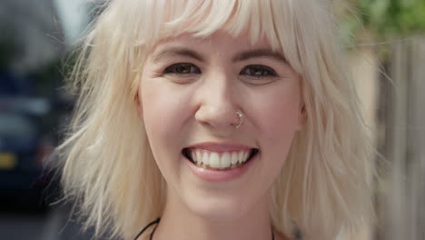 slow motion portrait of happy beautiful caucasian woman smiling