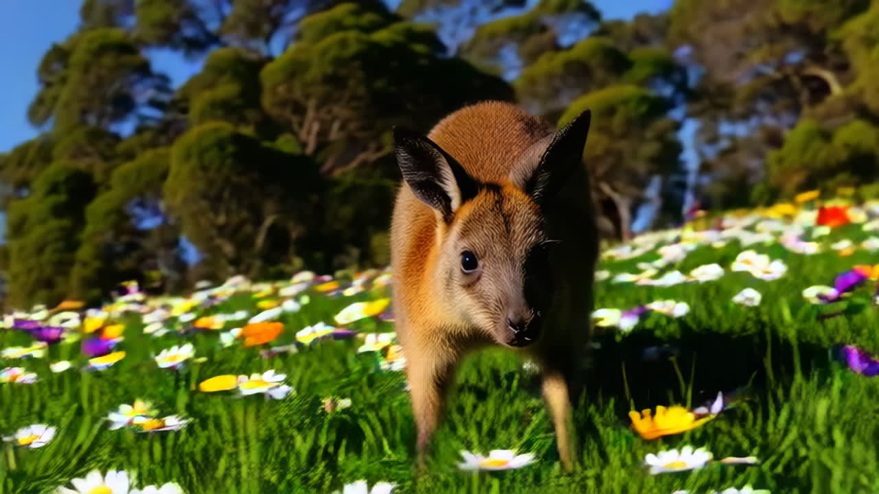 Kangaroo Joey in a Flower Meadow