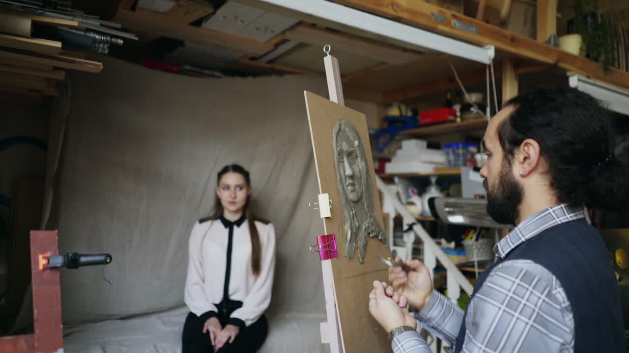 Sculpting a Portrait in an Art Studio