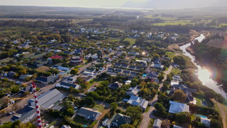 klein river in stanford in overberg snaking through countryside, sunset aerial