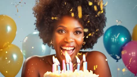 woman celebrating birthday with cake and candles