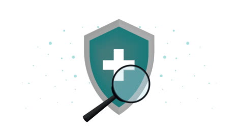 shield with magnifying glass and plus sign