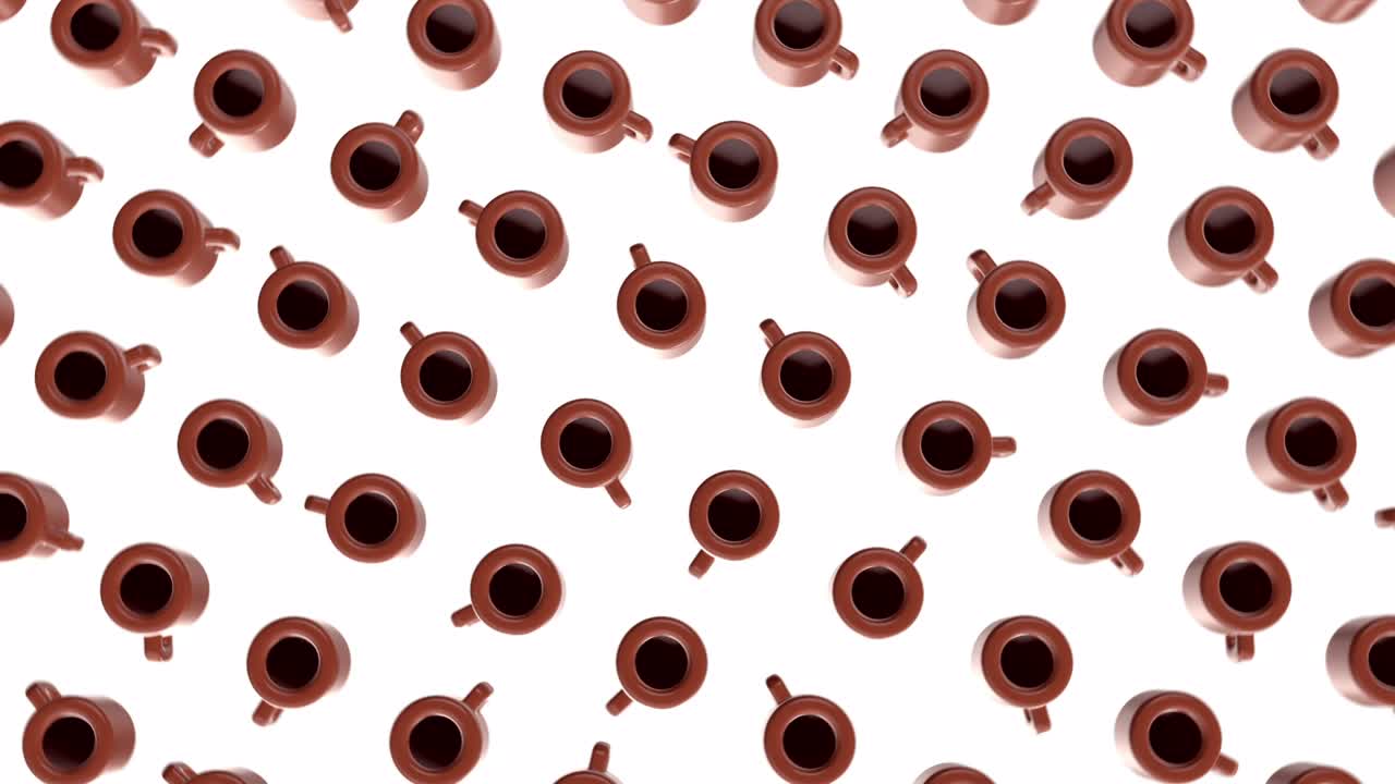 회전 커피 또는 차 컵과 함께 3d 추상적인 모션 배경, 만화 현실적인 스타일 루프 애니메이션 패턴, 음식 및 음료 프로젝트를위한 현대 미니멀리즘 구성 예술