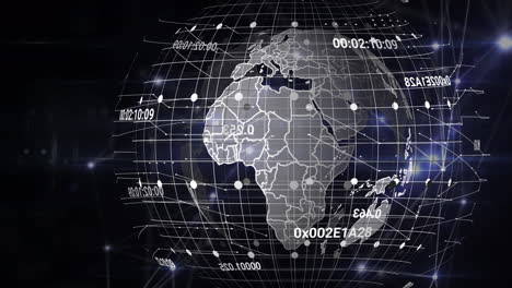 animation of globe with data processing over dark background
