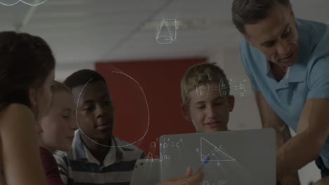 animation of mathematical equations over schoolchildren using laptop