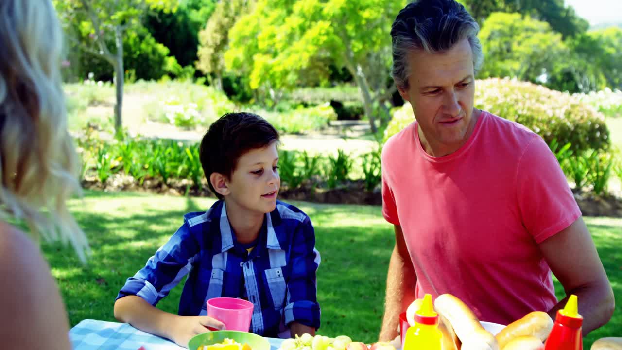 comiendo en familia en el parque 4k