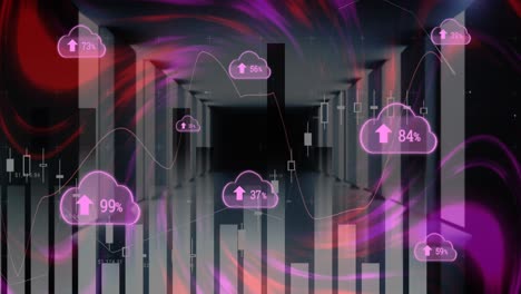 Animation-Rosafarbener-Digitaler-Wolken-Mit-Prozentualem-Wachstum-über-Computerservern