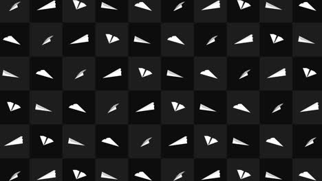 handmade paper plane collection. loop animation of flowing white paper plane on black background. business connection concept. origami airplane flying.