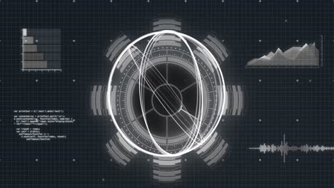 animación del procesamiento de datos sobre el giro del globo y la cuadrícula en segundo plano
