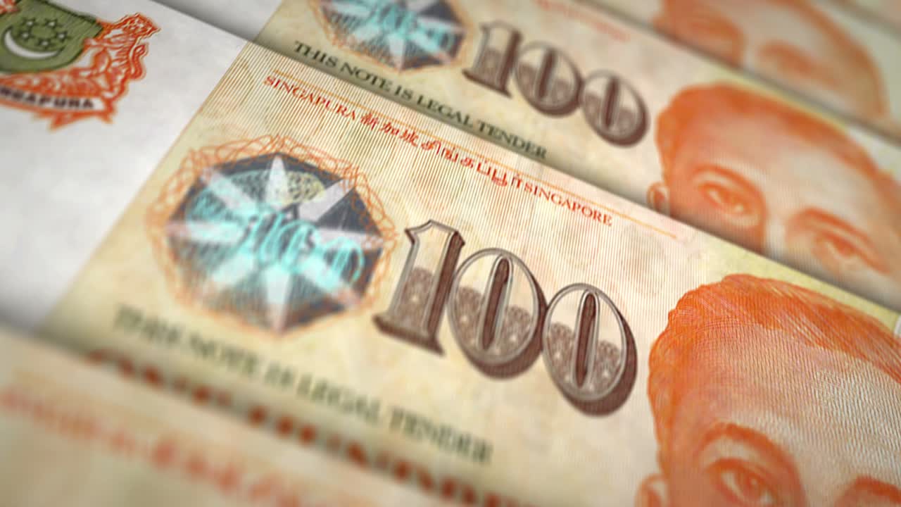 animación del bucle de la superficie del billete de dinero del dólar de singapur