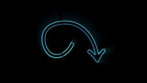 glowing neon line arrow icon isolated on black background. direction arrowhead symbol. motion graphics