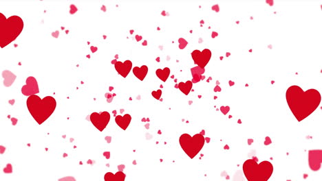 animación de iconos de corazones rojos flotando sobre un fondo blanco