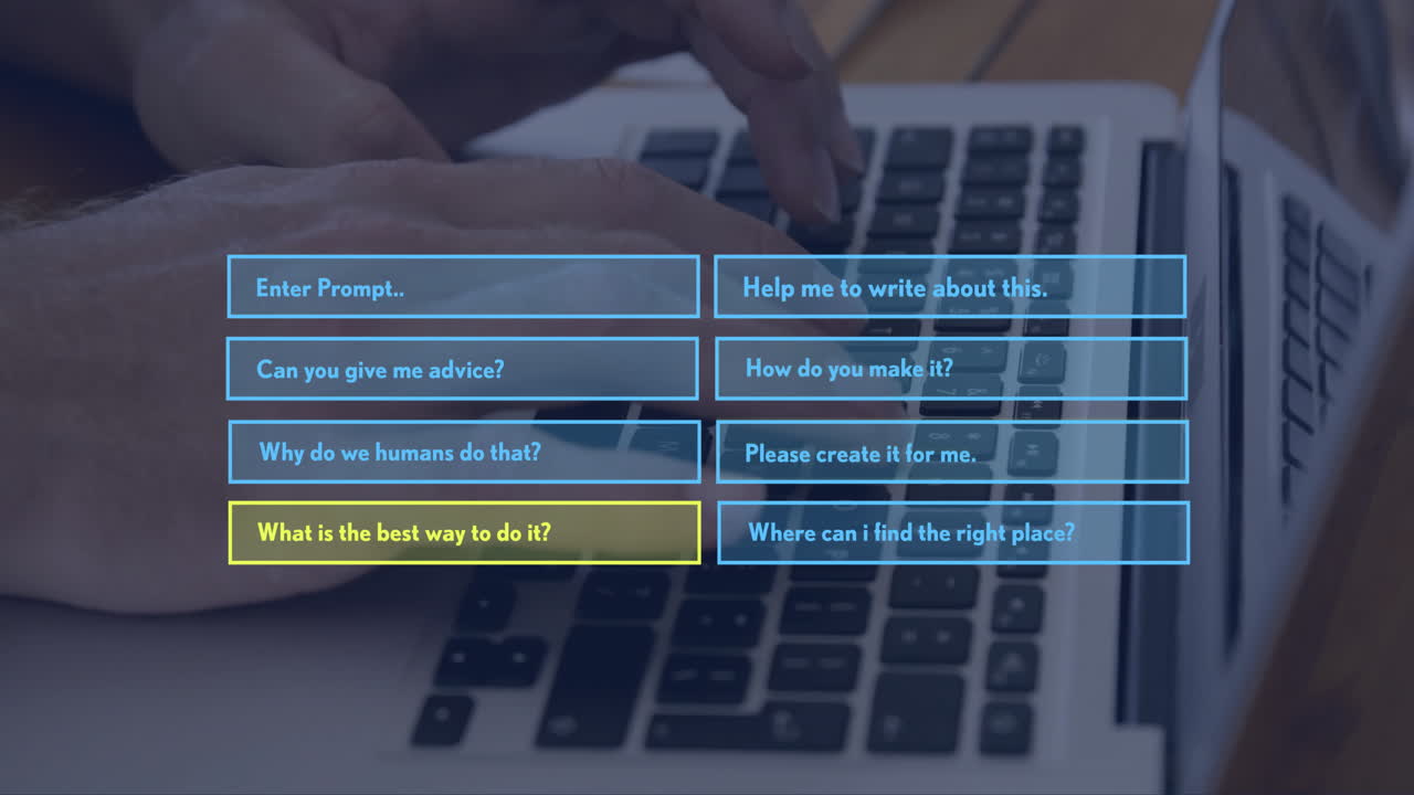 Animation of ai data processing over caucasian man typing on computer