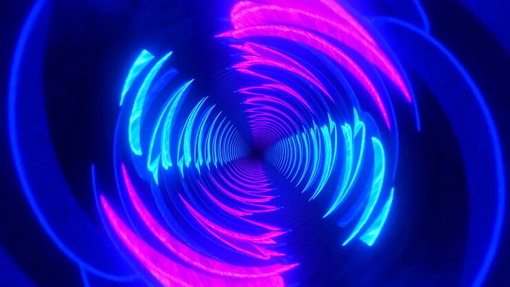 Dynamic Abstract Blue and Pink Neon Light Tunnel