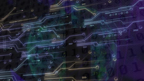 animación del procesamiento de datos digitales a través de una placa de circuitos informáticos