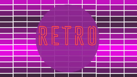 animación de retro en círculo púrpura sobre fondo a cuadros rosa