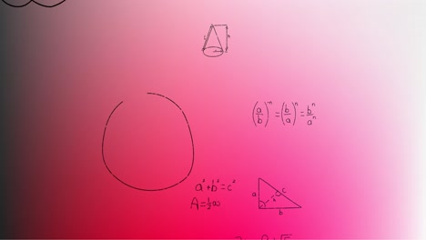 Animation-of-hand-written-mathematical-formulae-over-pink-background