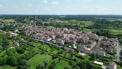 Monpazier-Ciudad-Francia-Drone,reversa-Aérea