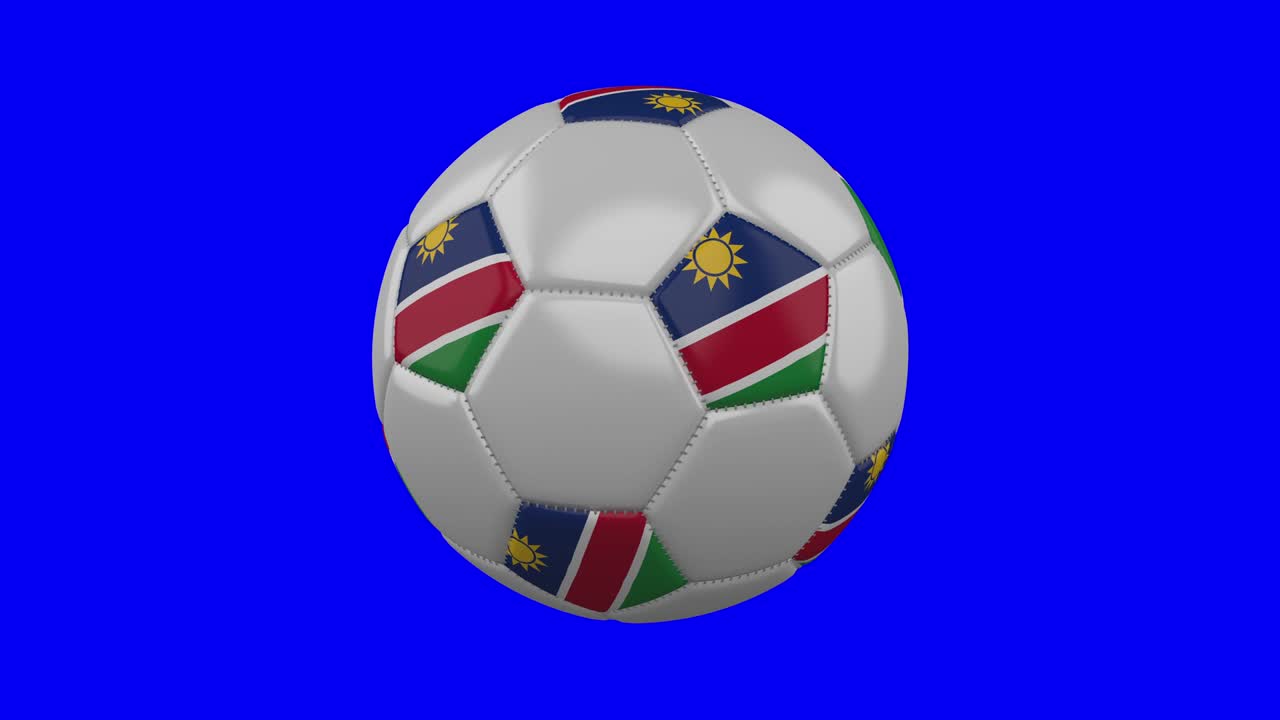 파란색 크로마 키 배경, 루프에 나미비아 발이 새겨진 축구공