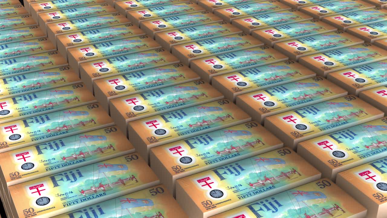 3d 애니메이션 피지 50 달러 지폐 백색 배경에 돈 어리