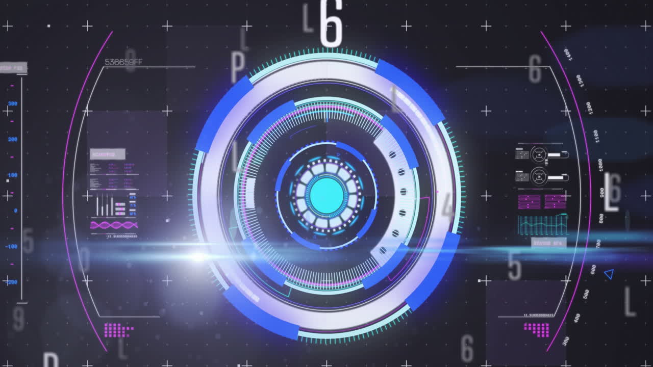 Animation of scope scanning and data processing over black background