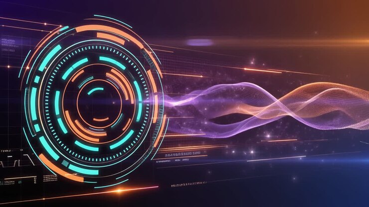 Futuristic Digital HUD Interface with Abstract Data Waves