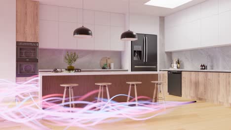 modern kitchen design with energetic pink swirls