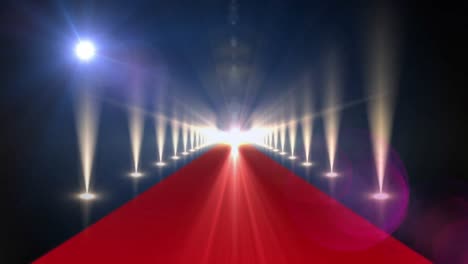 Animation-of-glowing-lights-and-red-carpet-on-black-background