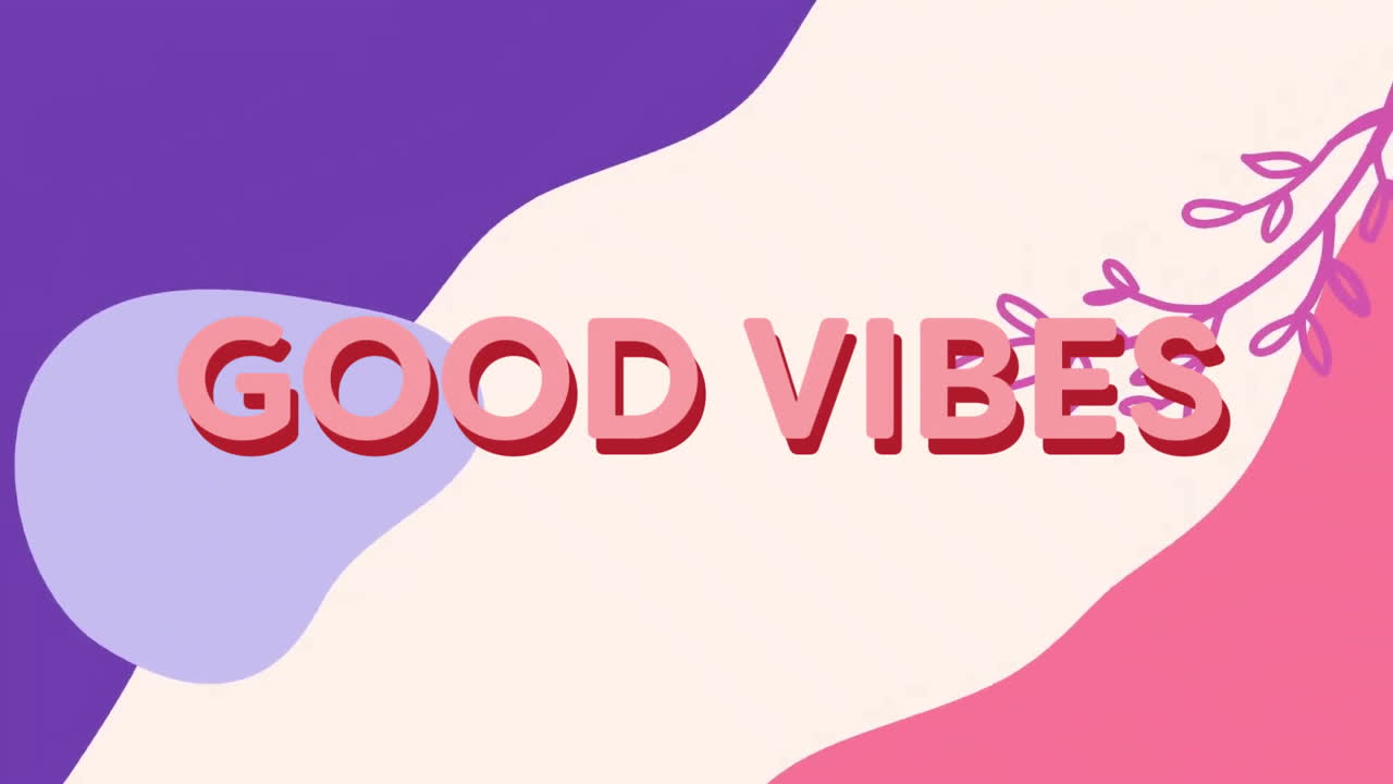 animación de texto de buenas vibraciones sobre un fondo abstracto colorido con diseño de hoja