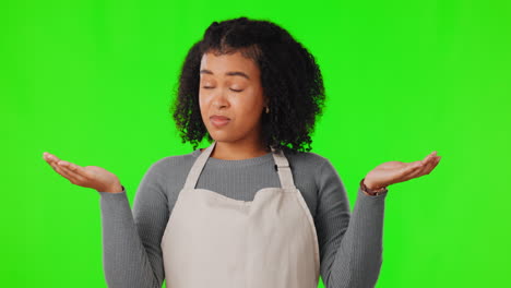 Green-screen,-waitress-and-woman-with-options