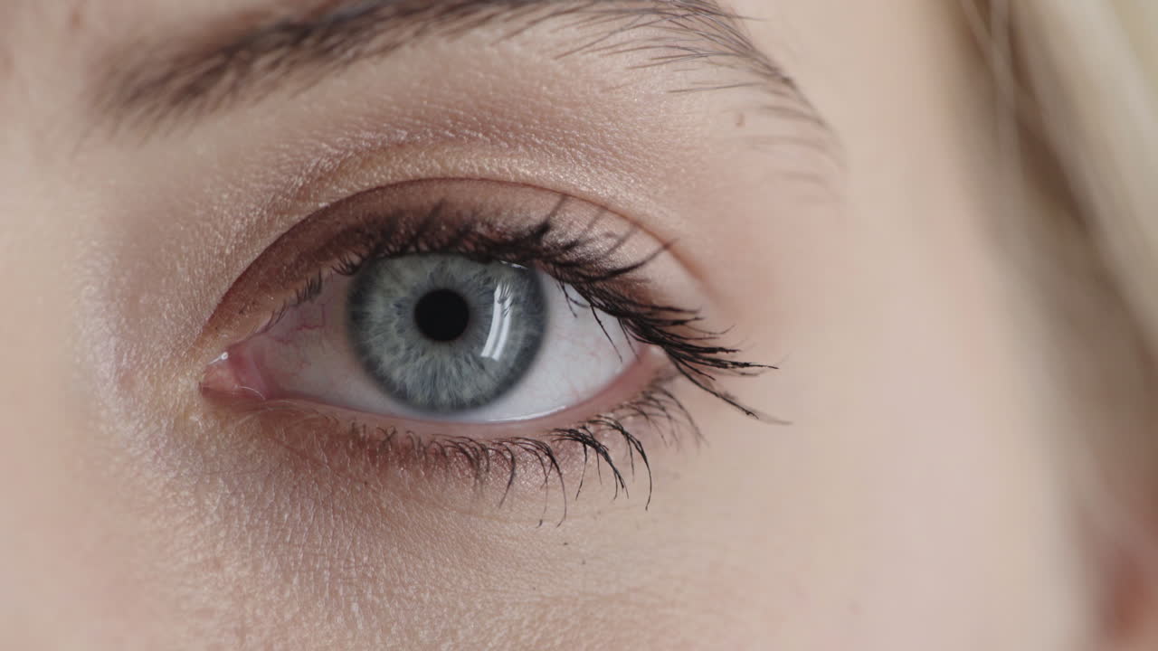 가까이에서 아름다운 파란 눈 카메라를보고 아이리스 반사 자연 인간의 아름다움