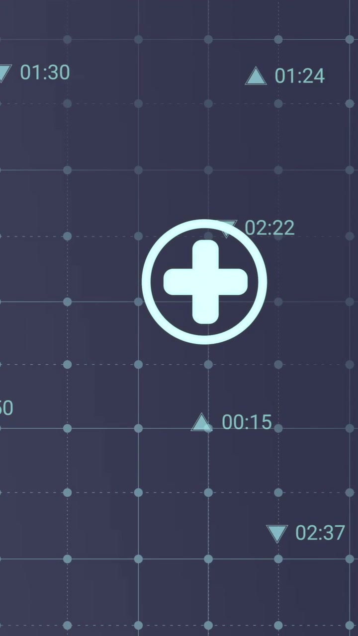 Animation of icons and data processing over dark background