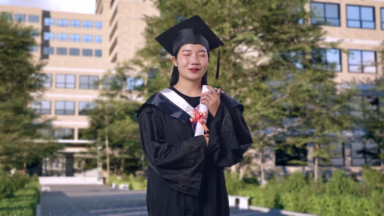 Happy Graduate Woman in Cap and Gown