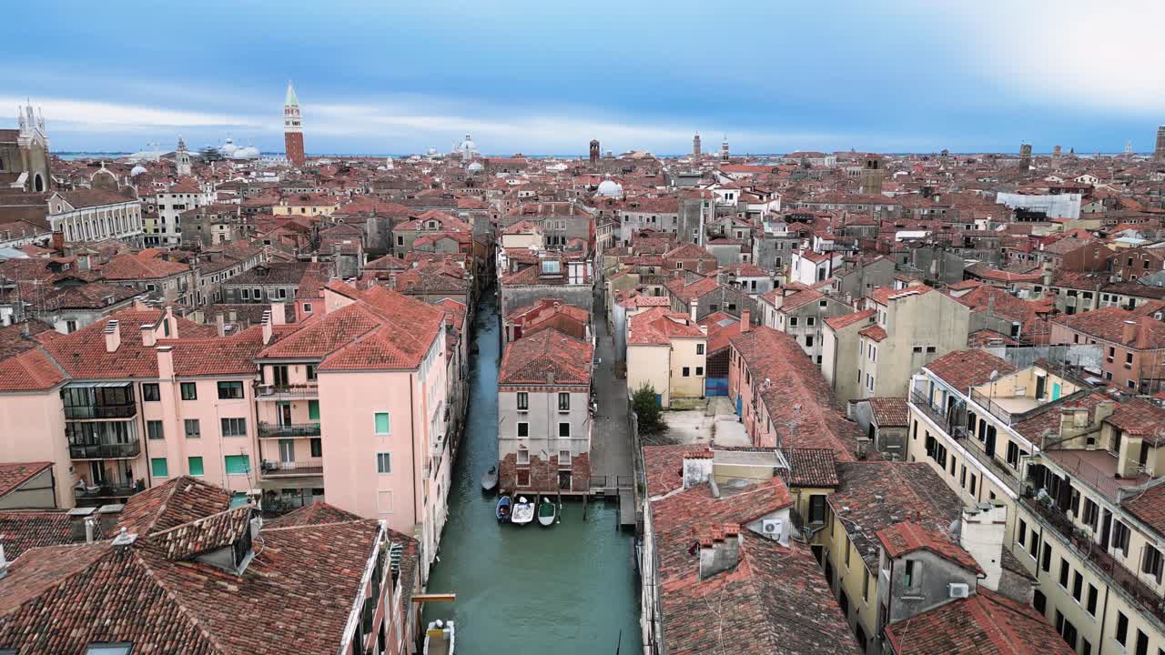 Aerial Canal Descent in Venice Italy