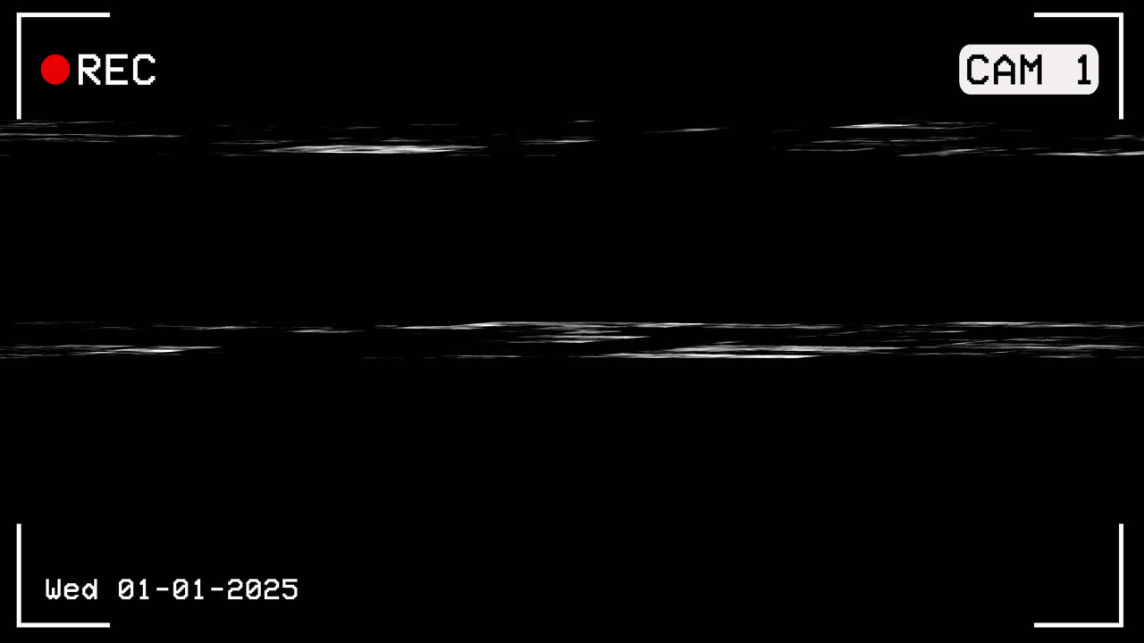 Effetto glitch statico VHS con sovrimpressione di telecamera di sicurezza
