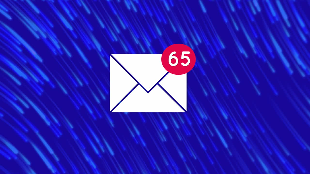 animación del icono de correo electrónico de las redes sociales y procesamiento de datos a través de luces.