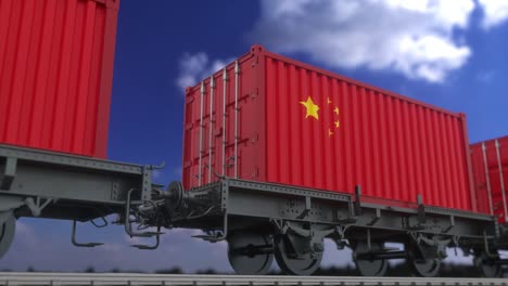 containers with the flag of china. railway transportation. seamless loop 4k