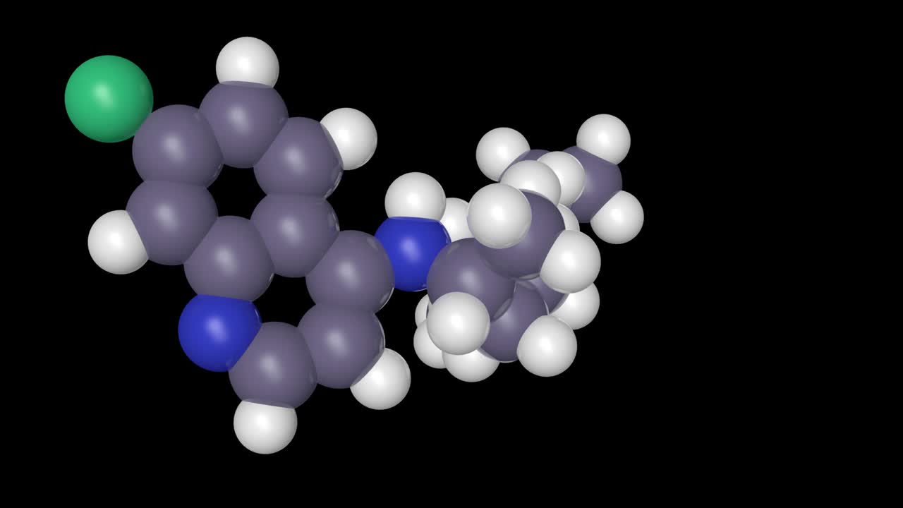 representación en 3d de la molécula de cloroquina - antimalarias y potenciales fármacos contra el covid-19 (coronavirus, sars-cov-2).
