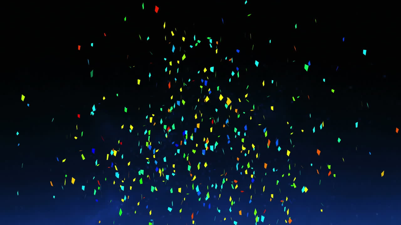 파란색 배경 위에 떨어지는 다채로운 콘페티의 애니메이션