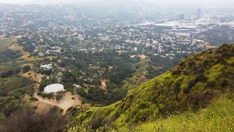 views of a hazy hollywood from a hike in griffith park