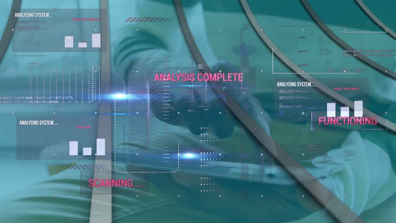 Animation of businessman using a digital tablet in an office with arrows pointing